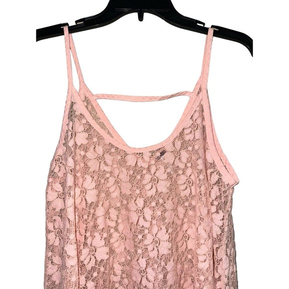POOF Lace Strappy‎ Camisole Scoop Neck Sheer Top Size S Pink High-Lo Swing - Picture 4 of 8